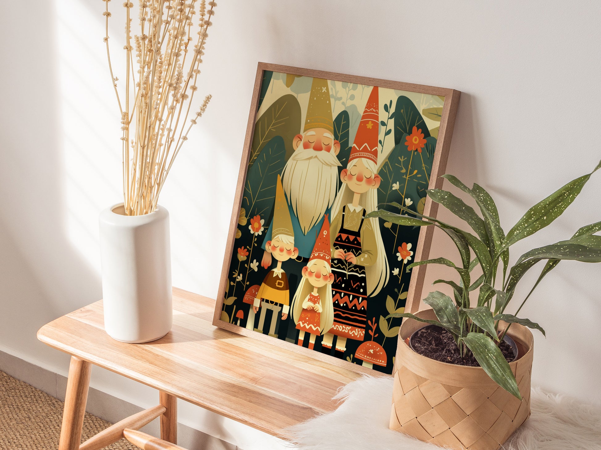 Gnome Family Poster | Cute Fantasy Gnome Lover Wall Art | Framed or Unframed