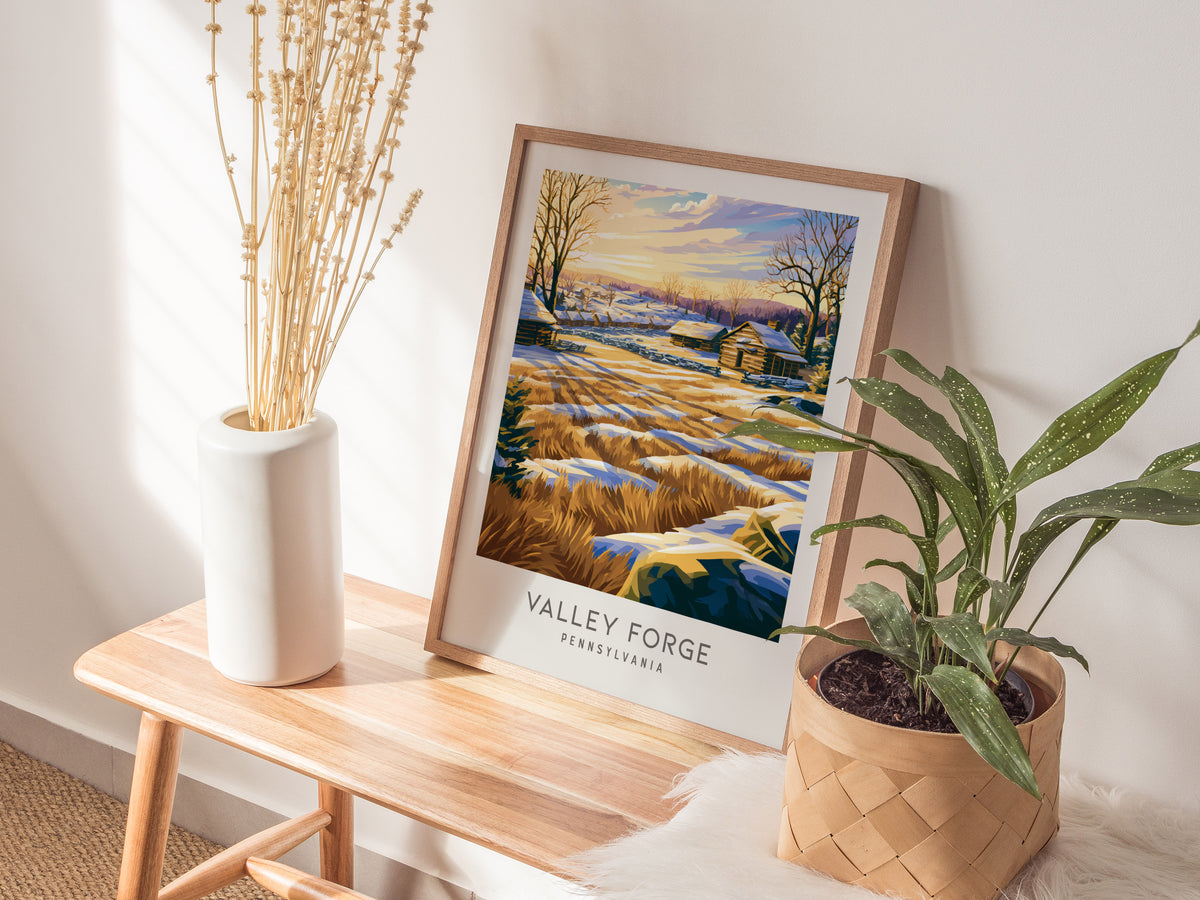 Valley Forge Matte Border Poster | Pennsylvania Destination Print Travel Gift — styled in a modern interior