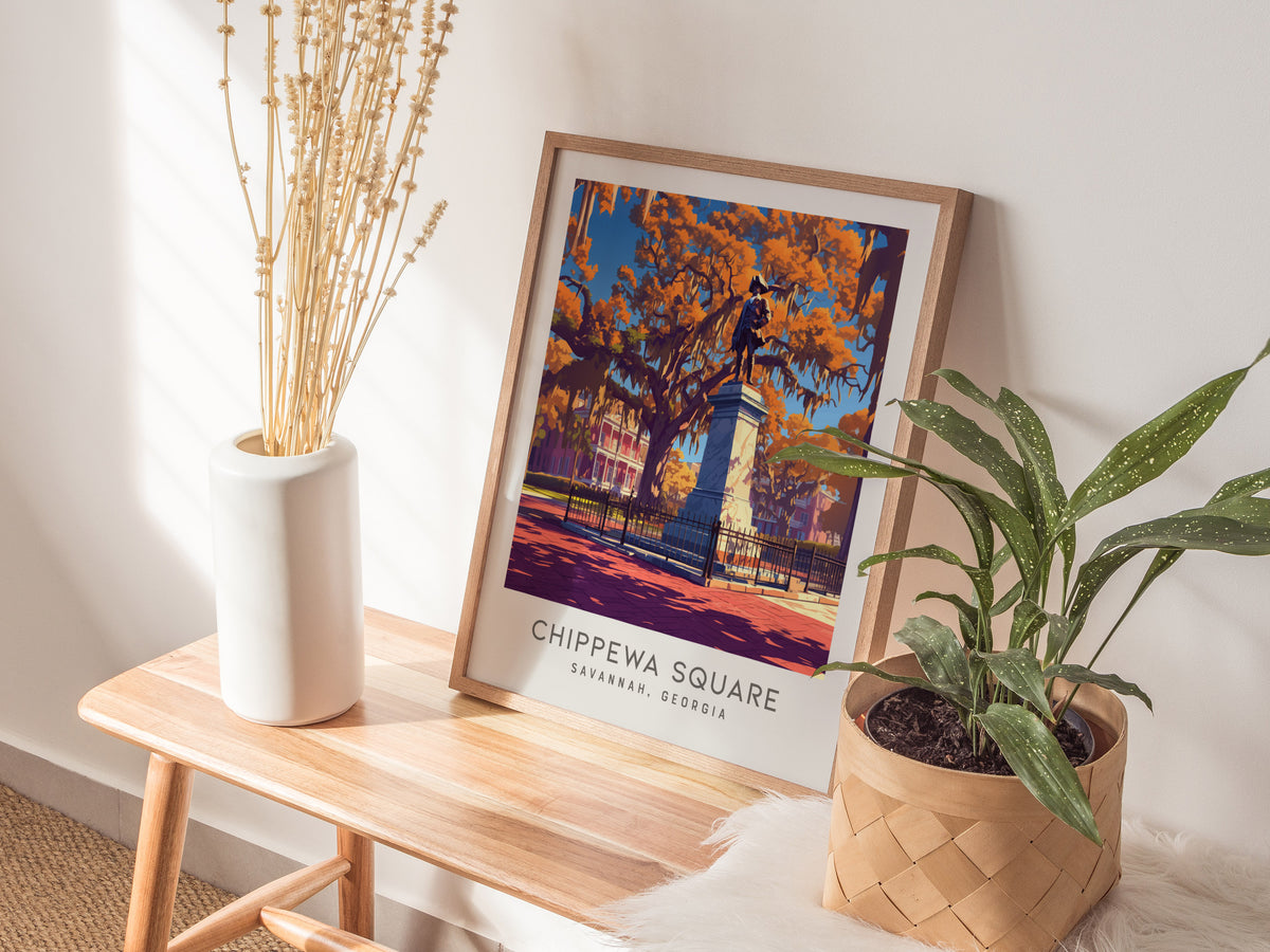 Chippewa Square Matte Border Poster | Savannah, Georgia Travel Wall Art — styled in a modern interior