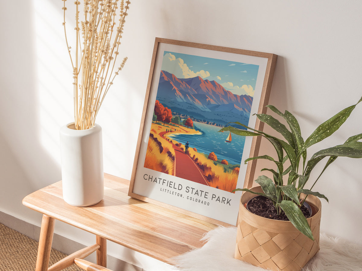 Chatfield State Park Matte Border Poster | Littleton, Colorado Travel Wall Art — styled in a modern interior