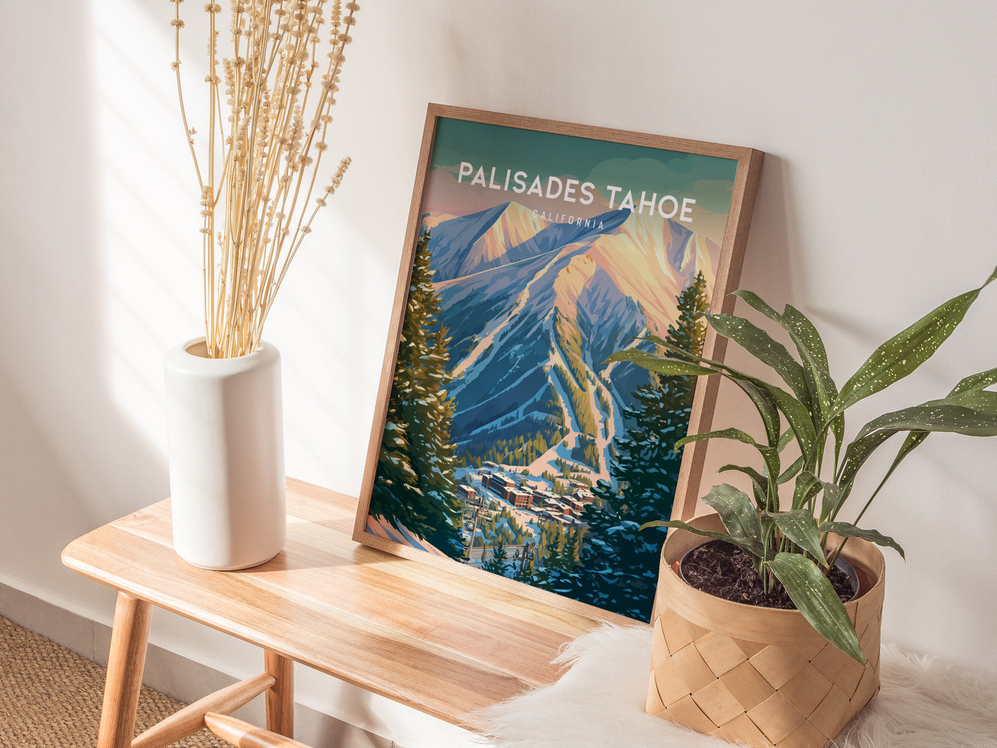 Palisades Tahoe, California Poster | Alpine Ski Lodge Mountain Wall Art — styled in a modern interior