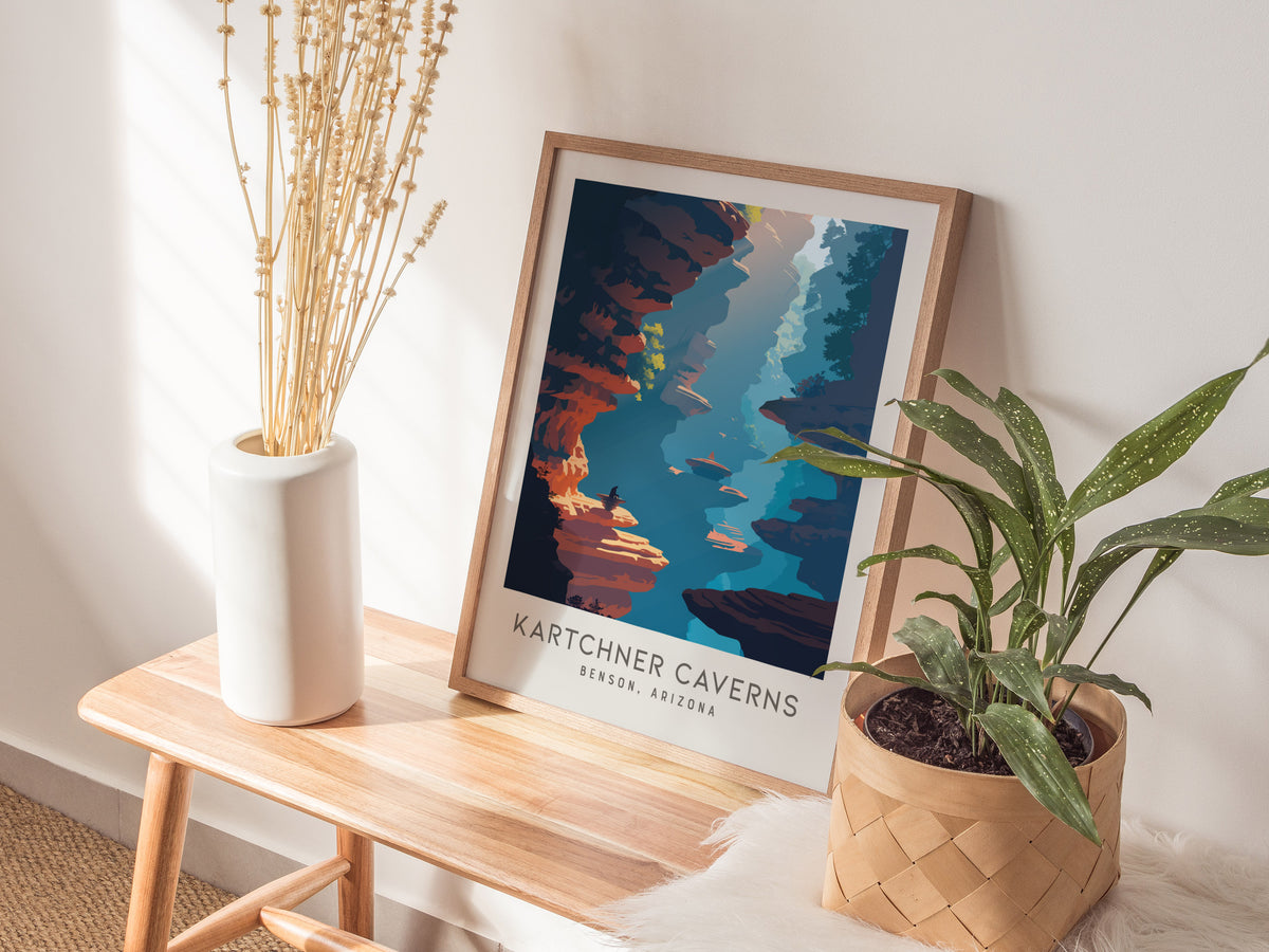 Kartchner Caverns Matte Border Poster | Benson, Arizona Travel Wall Art — styled in a modern interior