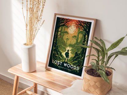 Zelda Lost Woods Poster | BOTW Fan Art Print | Mystical Hyrule Wall Decor | Framed or Unframed