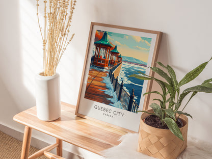 Quebec City Matte Border Poster | Canada Destination Print Travel Wall Art — styled in a modern interior