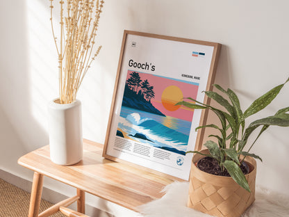 Gooch's Beach, Kennebunk, Maine Poster | Rocky Shore & Rolling Waves Wall Art — styled in a modern interior