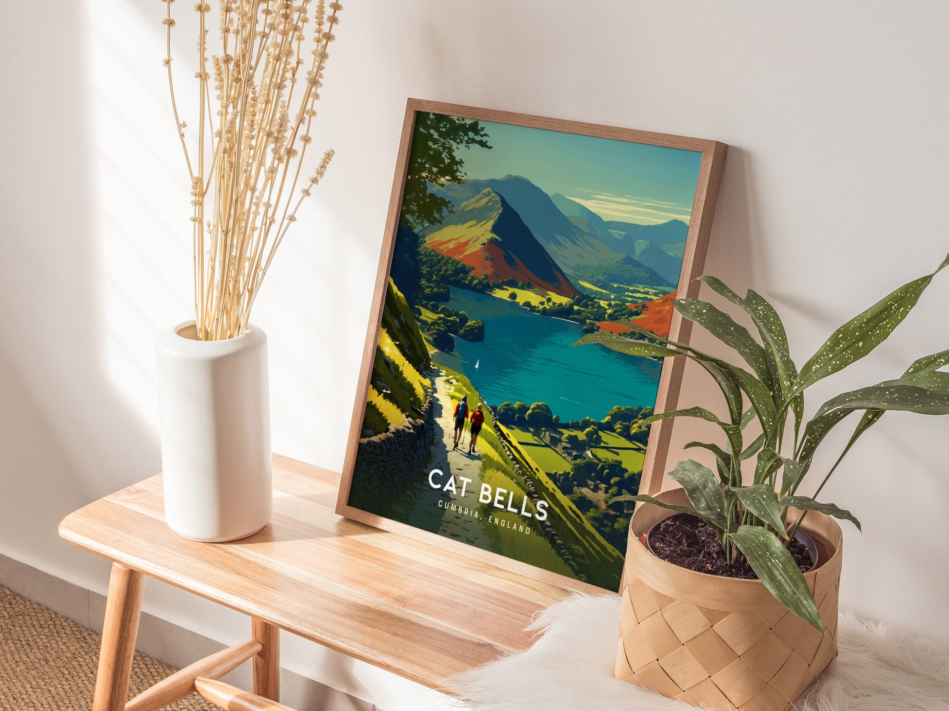 Cat Bells Hiking Print | England Travel Poster Lake District Art
