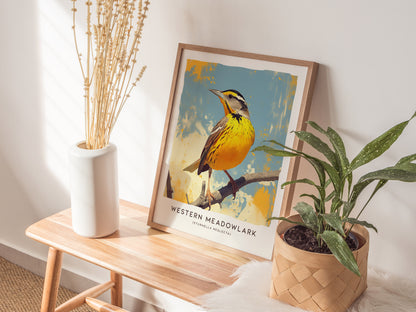 Western Meadowlark Poster | Official State Bird Prairie Songbird Art