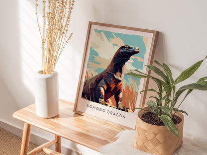 Komodo Dragon Poster | Ancient Reptile Wildlife Wall Art — styled in a modern interior