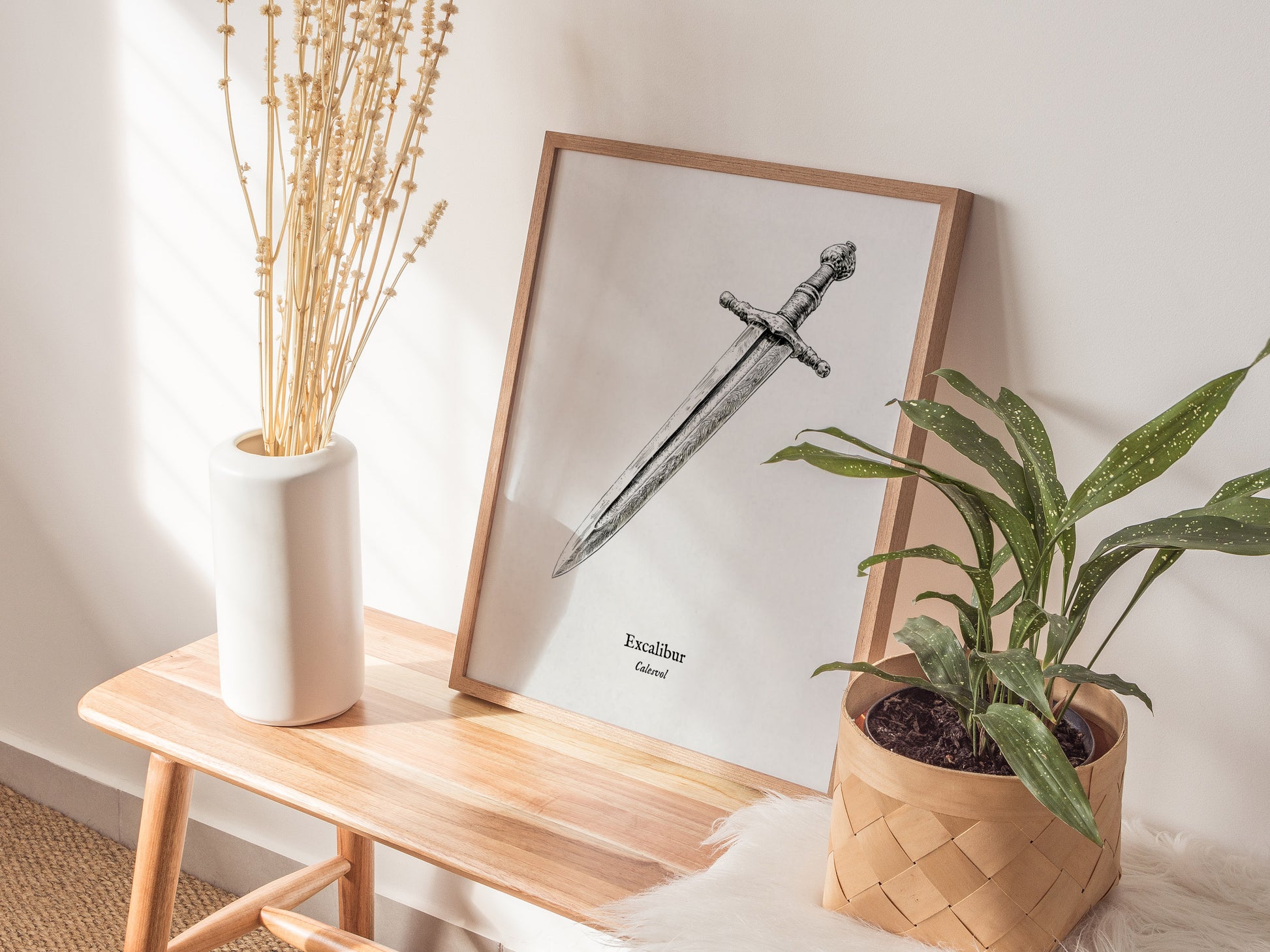 Excalibur Sword Poster | Vintage Calesvol Scientific Illustration Wall Art — styled in a modern interior