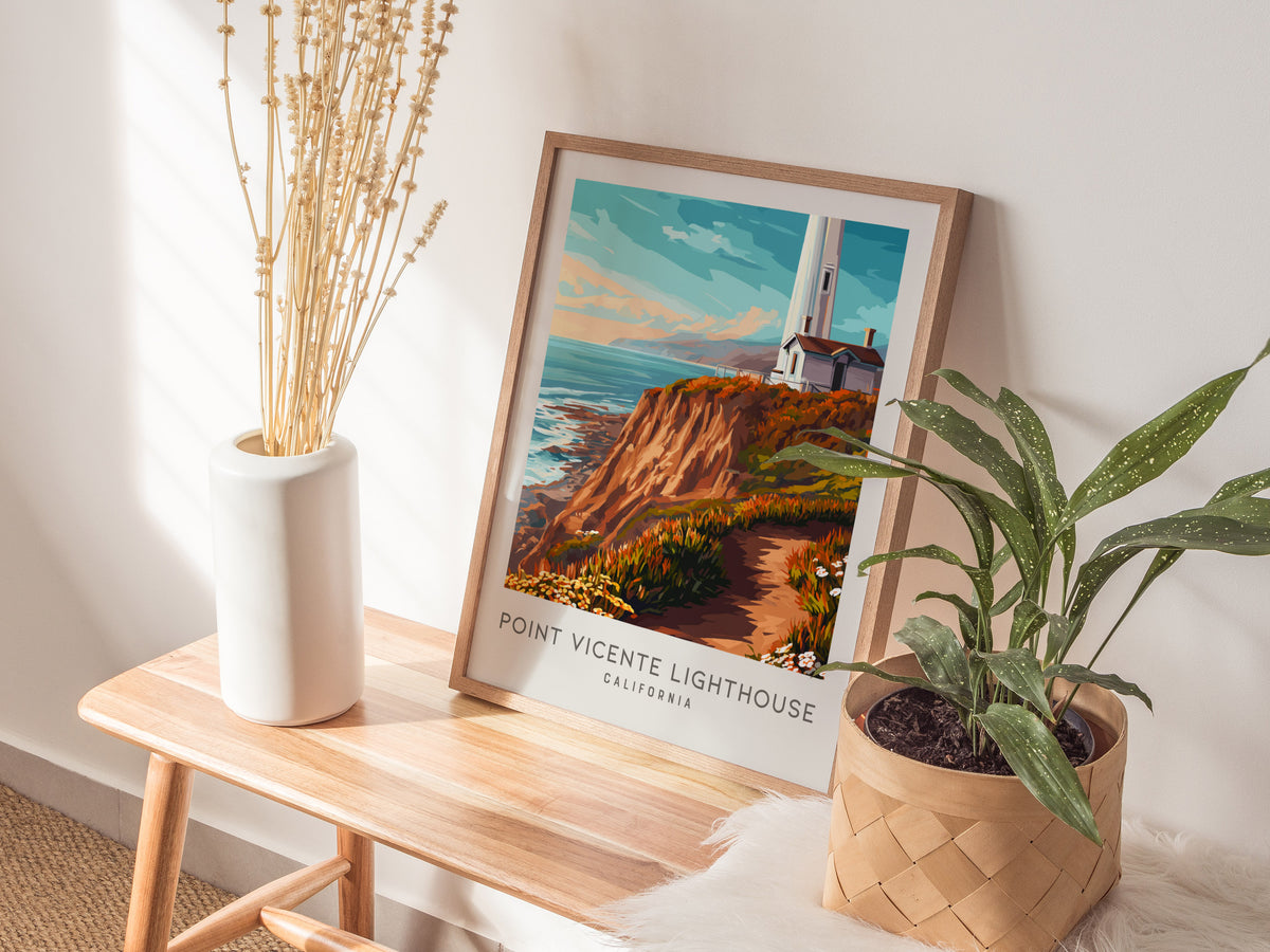 Point Vicente Lighthouse Matte Border Poster | California Travel Wall Art — styled in a modern interior