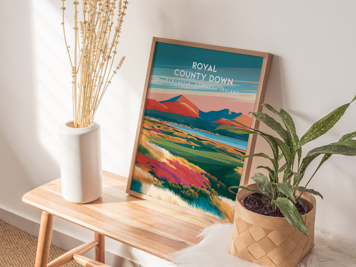 Royal County Down, Newcastle, Northern Ireland Poster | Country Club Decor Golfer Gift Wall Art — styled in a modern interior