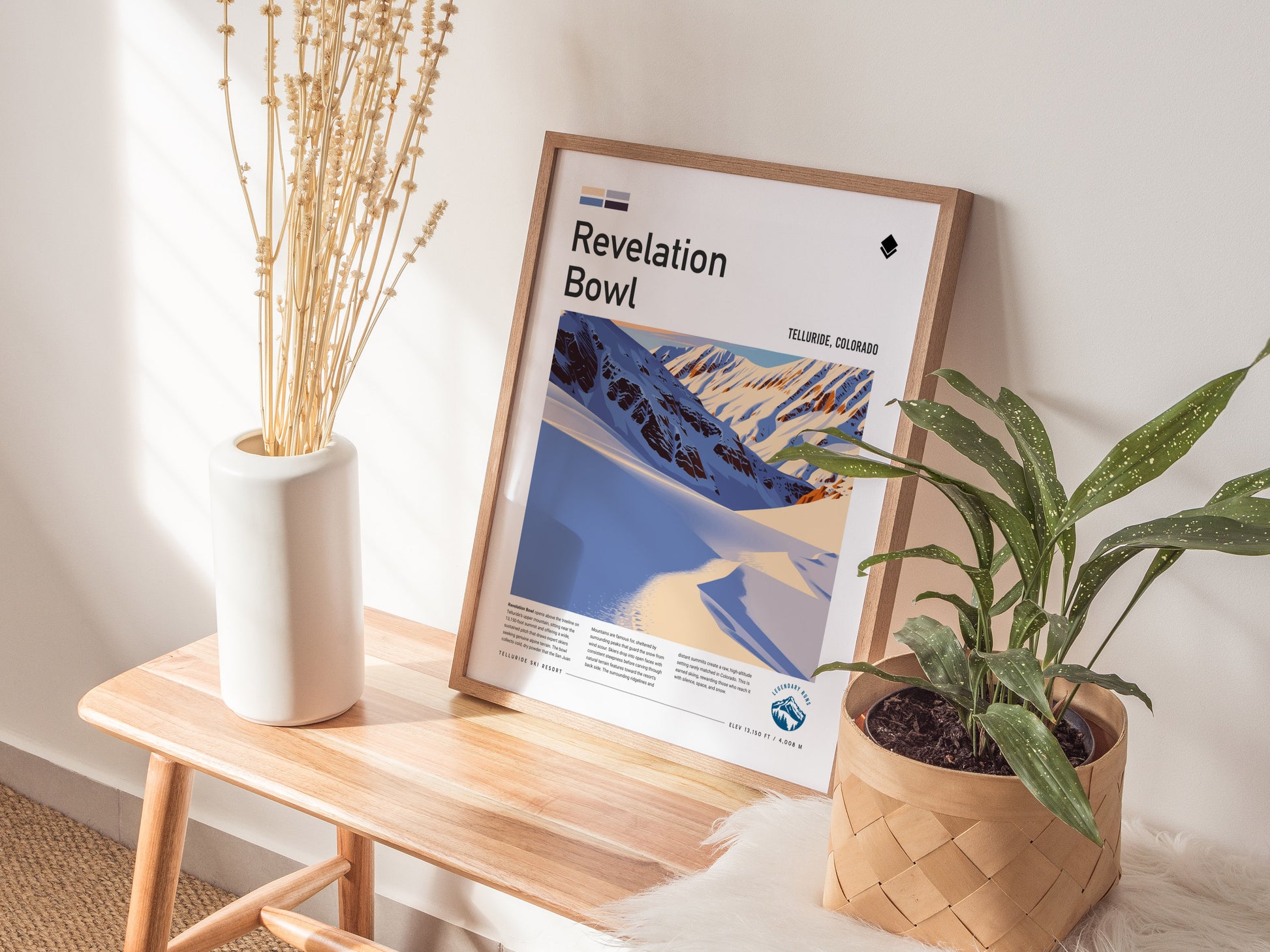 Revelation Bowl, Telluride Poster | Alpine Powder Run Mountain Wall Art — styled in a modern interior