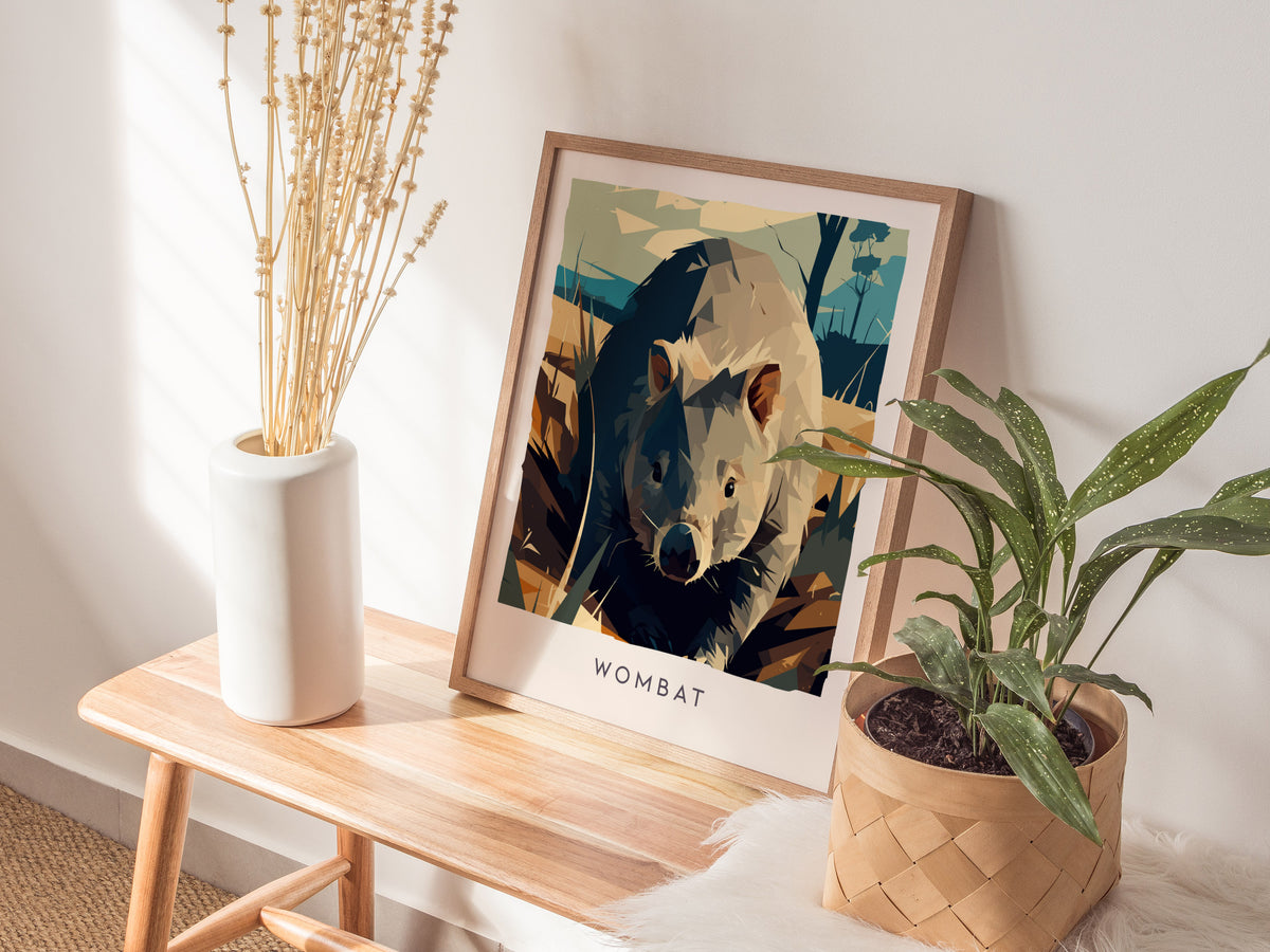 Wombat, Vombatus Ursinus Poster | Charming Australian Wildlife Wall Art — styled in a modern interior
