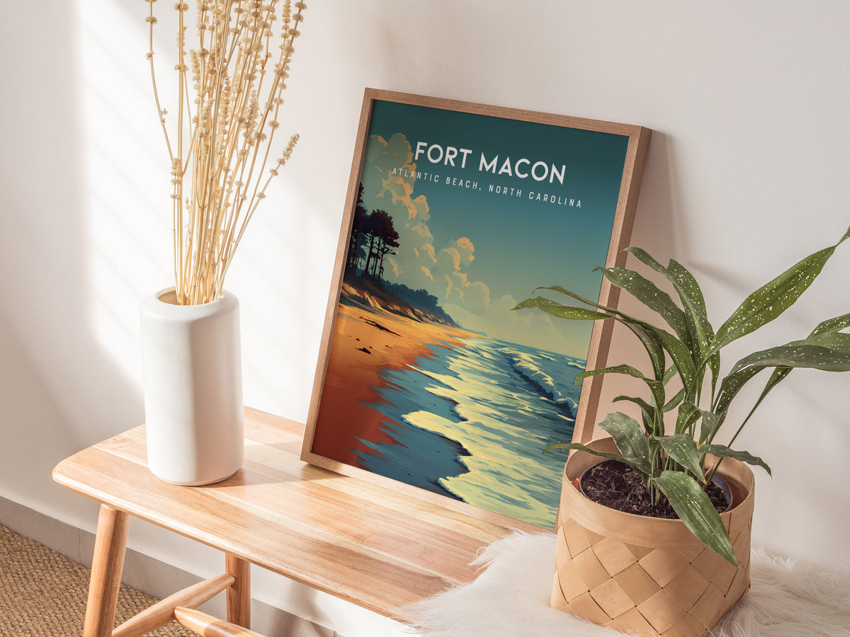 Fort Macon, Atlantic Beach, North Carolina Poster | Beach House Decor Wall Art — styled in a modern interior