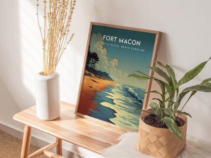 Fort Macon, Atlantic Beach, North Carolina Poster | Beach House Decor Wall Art — styled in a modern interior