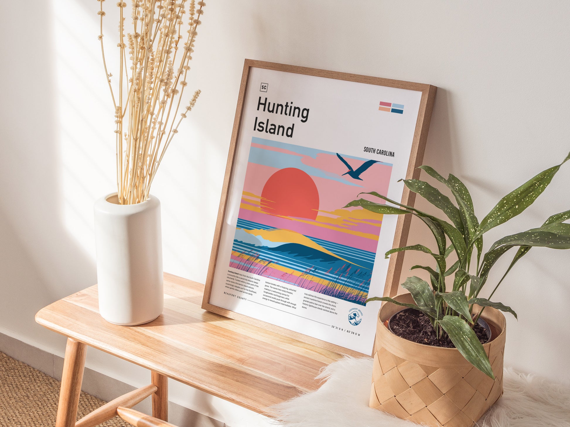 Hunting Island, South Carolina Poster | Driftwood Shores & Coastal Surf Wall Art — styled in a modern interior