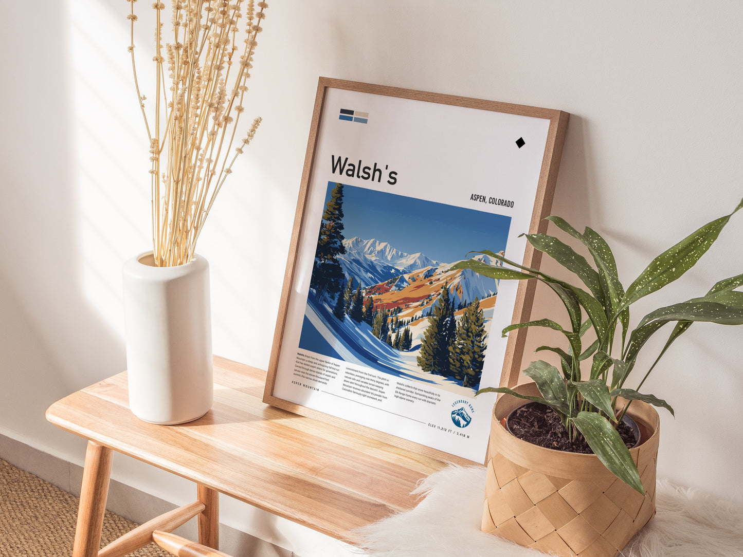 Walsh's, Aspen Poster | Fresh Powder Mountain Ski Run Wall Art — styled in a modern interior