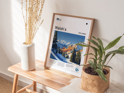 Walsh's, Aspen Poster | Fresh Powder Mountain Ski Run Wall Art — styled in a modern interior