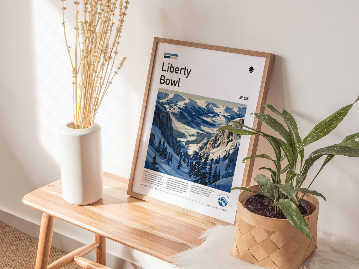 Liberty Bowl, Big Sky Poster | Alpine Print Ski Lodge Decor Wall Art — styled in a modern interior