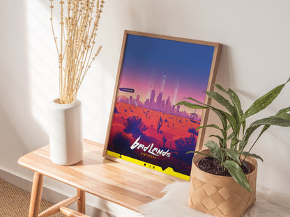 Badlands Cyberpunk Poster | Desert Landscape Gamer Wall Art | Framed or Unframed