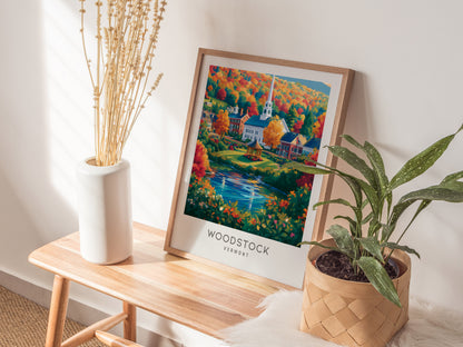 Woodstock Matte Border Poster | Vermont Travel Gift Framed or Unframed — styled in a modern interior
