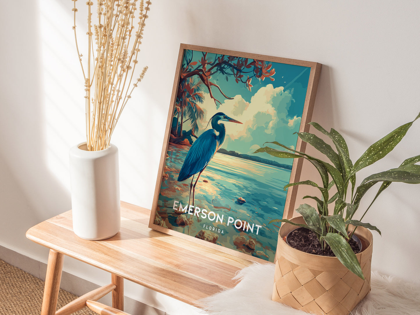 Emerson Point, Florida Poster | Mangrove & Marsh Preserve Wall Art — styled in a modern interior