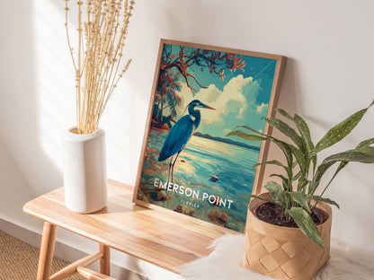 Emerson Point, Florida Poster | Mangrove & Marsh Preserve Wall Art — styled in a modern interior