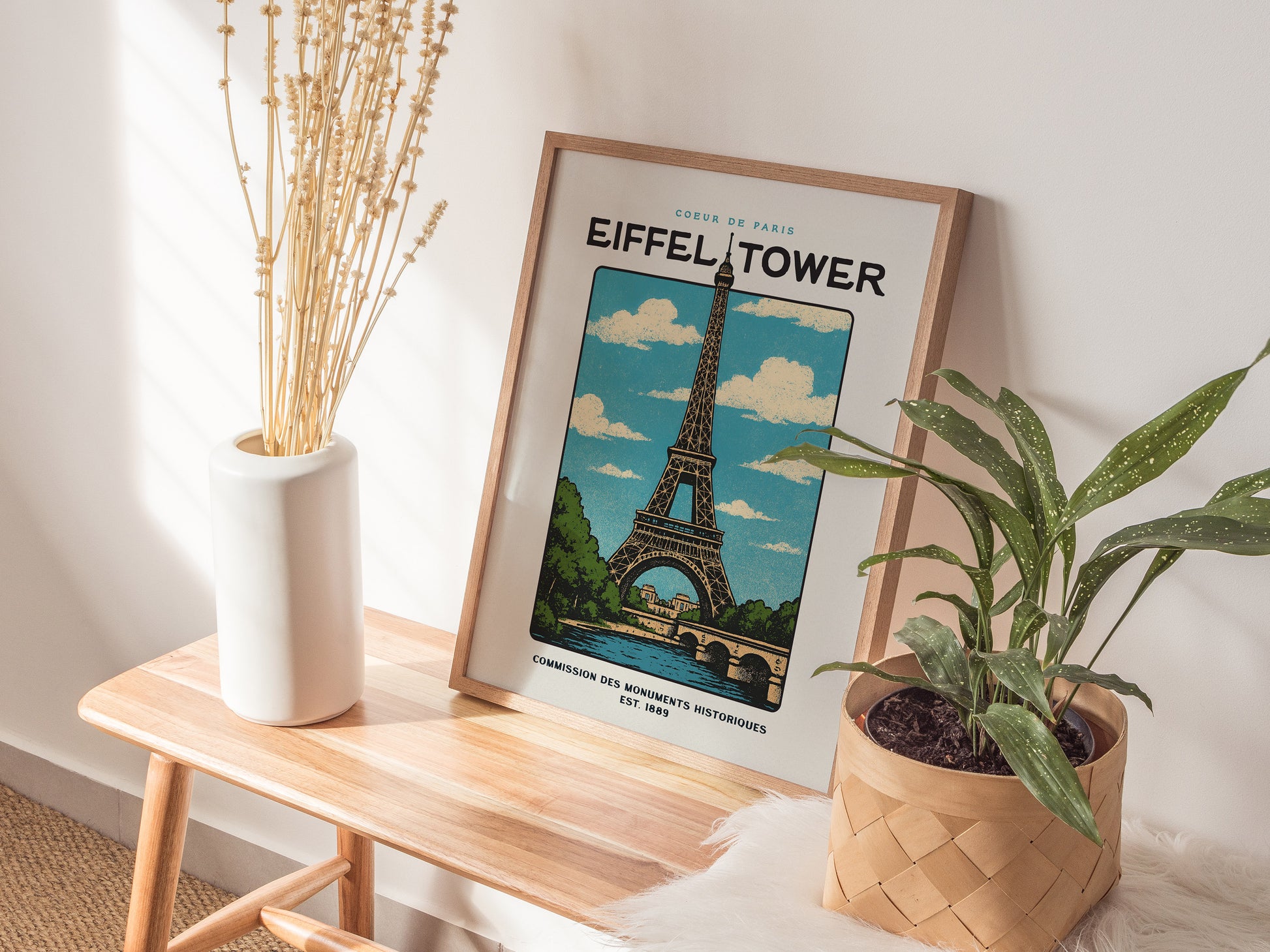 Eiffel Tower Block Print | Vintage Paris France Wall Art | Framed or Unframed