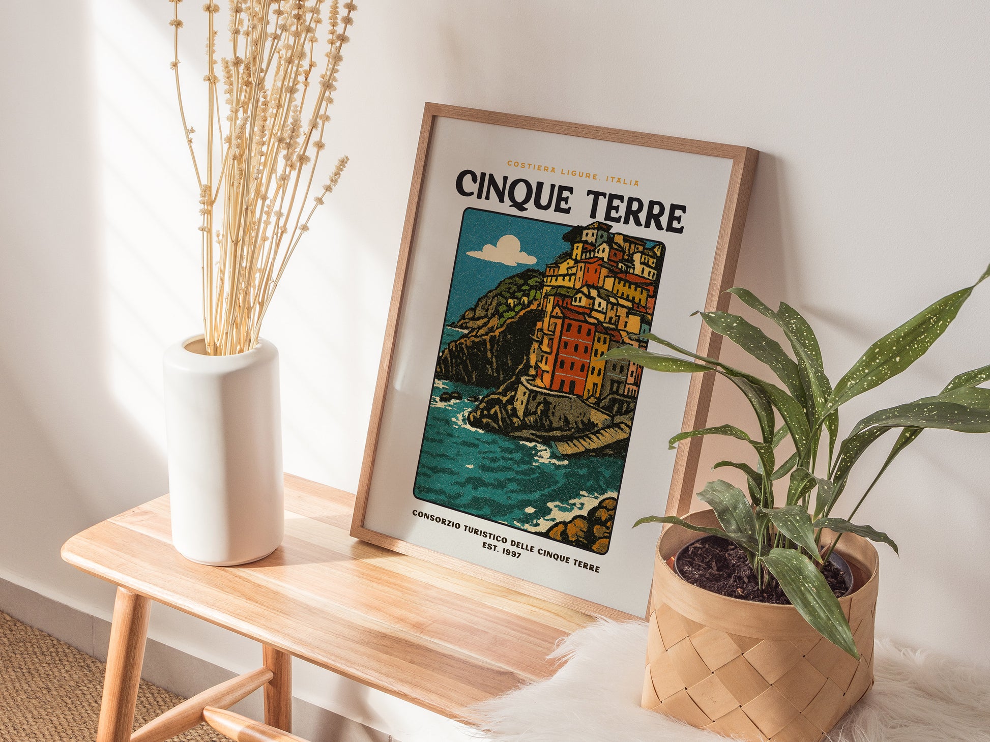 Cinque Terre Vintage Travel Poster – Italy Wall Art Print, Italian Riviera Decor, Framed/Unframed, Coastal Europe Retro Artwork - Swell Scenes