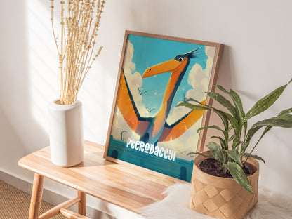 Pterodactyl Poster | Dinosaur Kids Room Wall Art | Nursery Dino Print