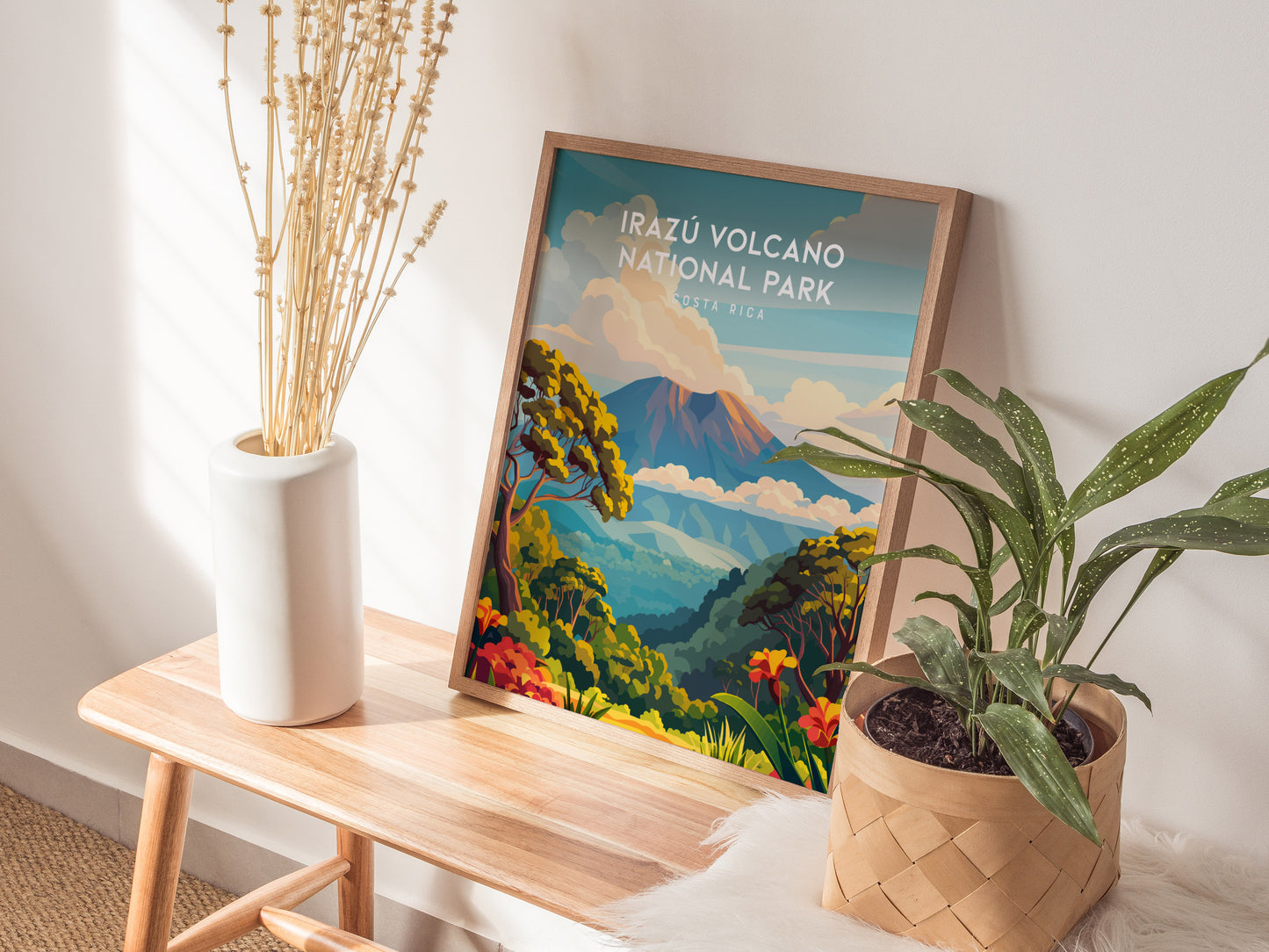 Irazú Volcano National Park, Costa Rica Poster | Crater Lake & Misty Summit Wall Art — styled in a modern interior