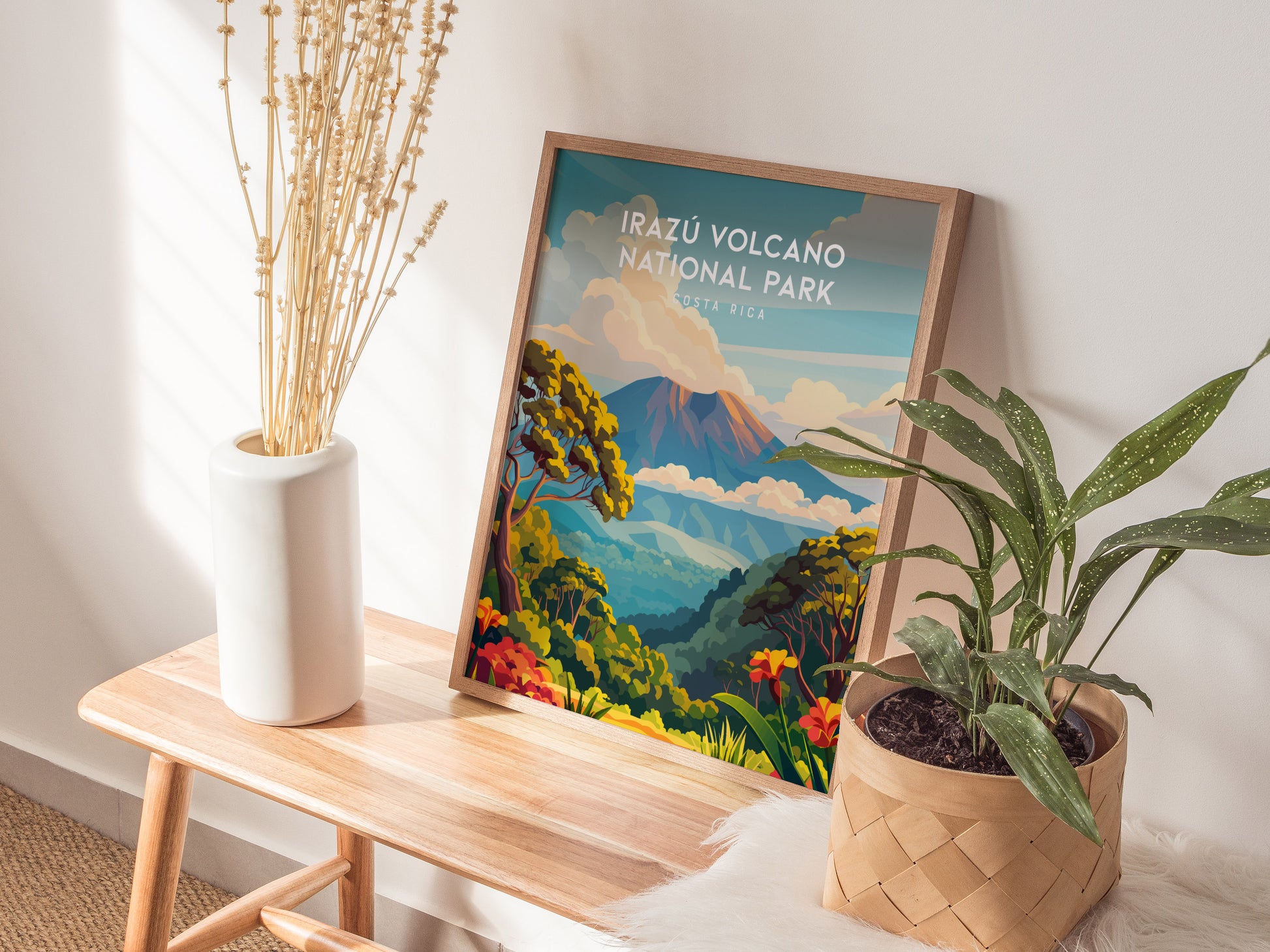 Irazú Volcano National Park, Costa Rica Poster | Crater Lake & Misty Summit Wall Art — styled in a modern interior