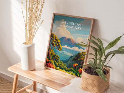 Irazú Volcano National Park, Costa Rica Poster | Crater Lake & Misty Summit Wall Art — styled in a modern interior