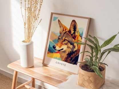 Coyote Poster | Wild Spirit of the Open West Wall Art — styled in a modern interior