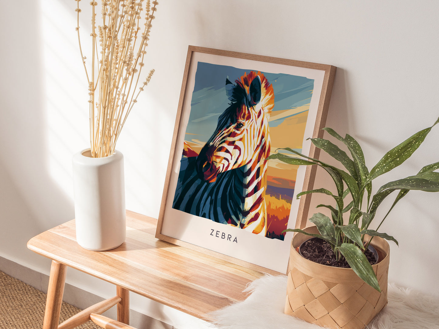 Zebra, Africa Poster | Bold Stripes on the Savanna Wall Art — styled in a modern interior