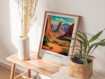 Snow Canyon Matte Border Poster | Utah Travel Wall Art — styled in a modern interior