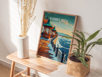 Quebec City, Canada Poster | Old World Charm Cobblestone Streets Wall Art — styled in a modern interior