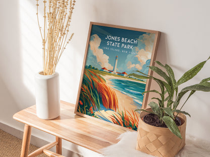 Jones Beach State Park, Long Island, New York Poster | Sun-Drenched Shoreline Destination Print Wall Art — styled in a modern