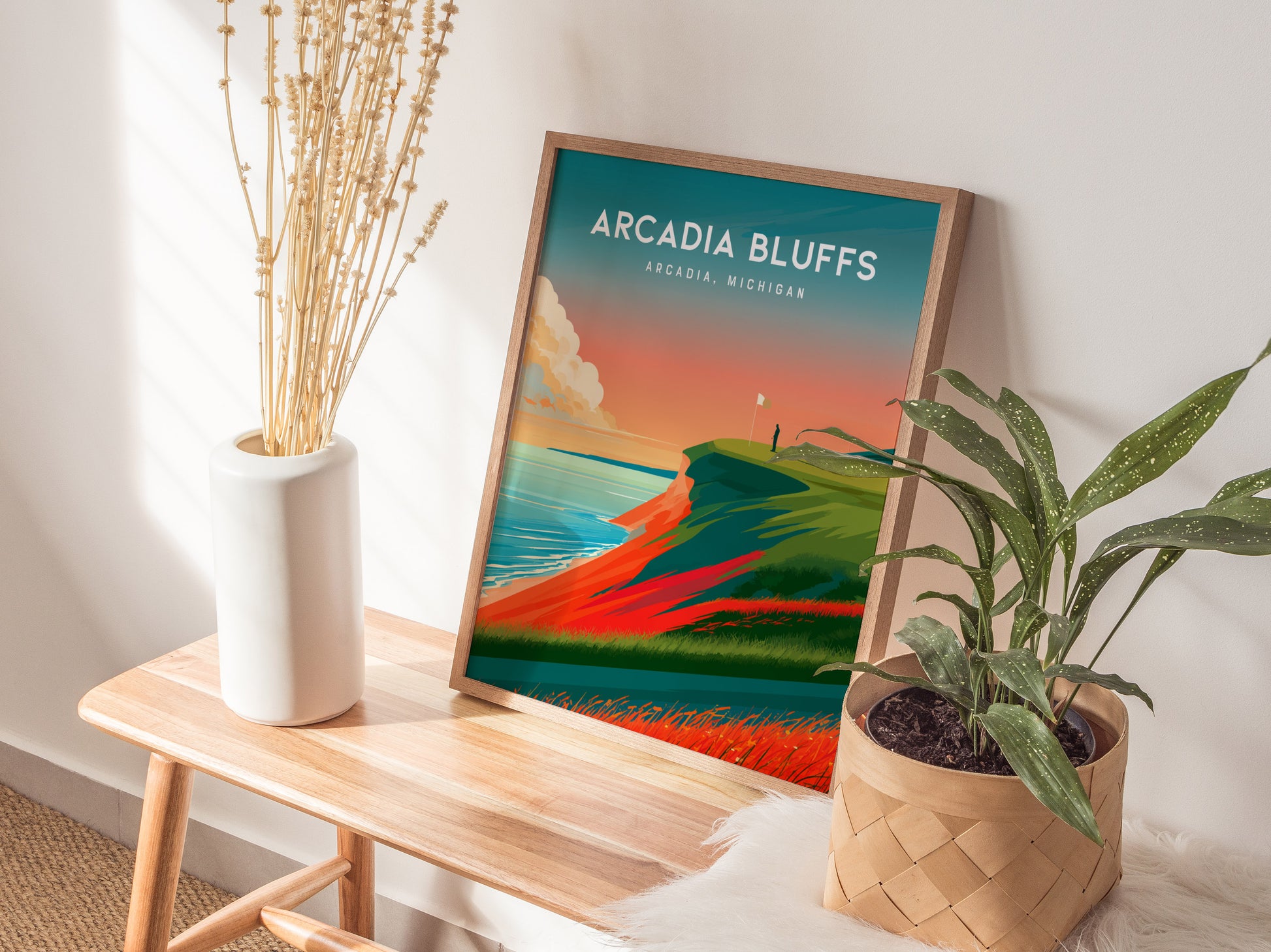 Arcadia Bluffs, Arcadia, Michigan Poster | Links Poster Golfer Gift Wall Art — styled in a modern interior