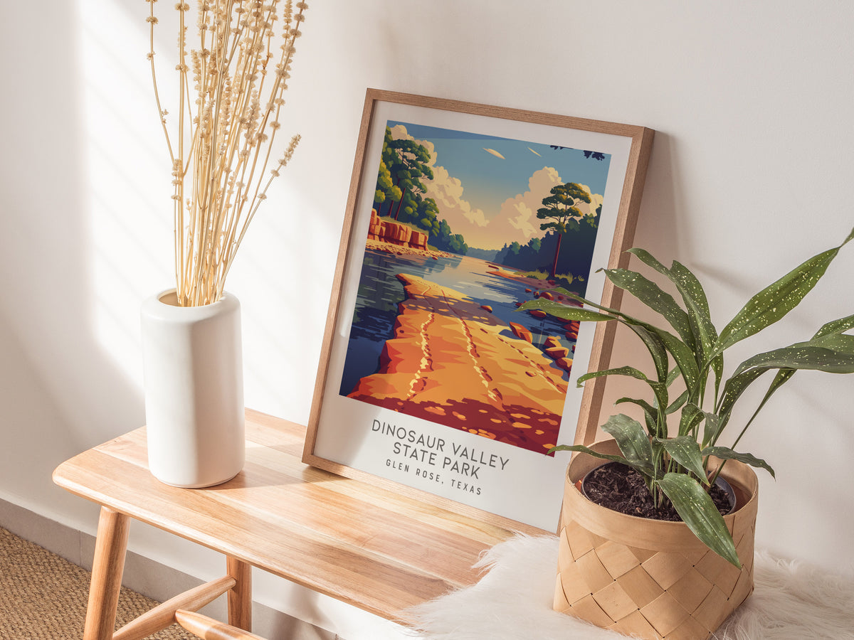 Dinosaur Valley State Park Matte Border Poster | Glen Rose, Texas Destination Print Travel Wall Art — styled in a modern inte