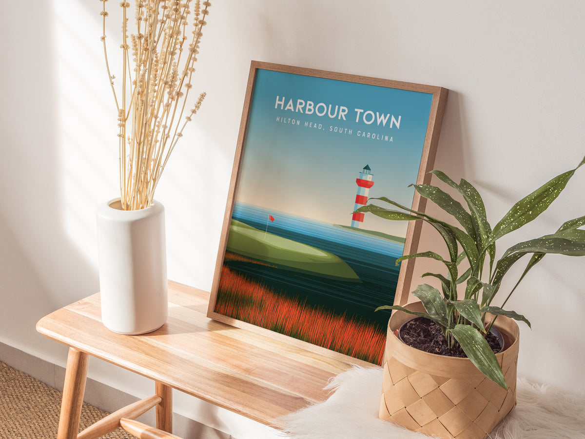 Harbour Town Golf Links, Hilton Head, South Carolina Poster | Iconic Lighthouse & Fairway Wall Art — styled in a modern inter