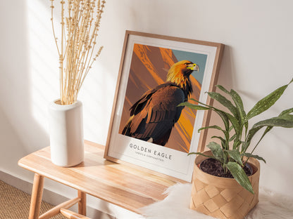 Golden Eagle Poster | Majestic Raptor Mountain Wildlife Wall Art — styled in a modern interior