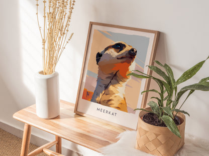 Meerkat, Suricata suricatta Poster | Bold Safari Wildlife Wall Art — styled in a modern interior