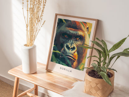 Gorilla, Africa Poster | Majestic Silverback Wildlife Portrait Wall Art — styled in a modern interior