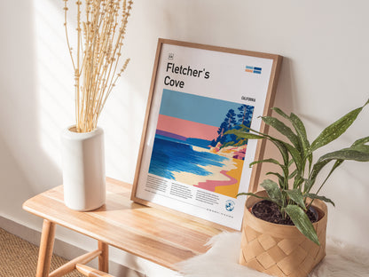 Fletcher's Cove Poster | Surf Break & Coastal Cliffs Wall Art — styled in a modern interior