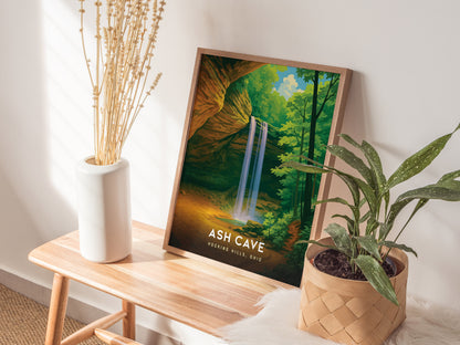 Ash Cave Hocking Hills Poster | Ohio Waterfall Nature Trail Wall Art