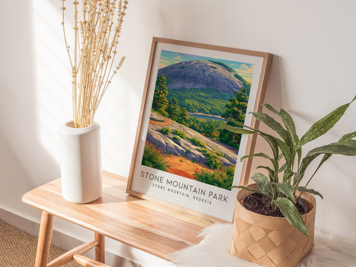 Stone Mountain Park Matte Border Poster | Stone Mountain, Georgia Destination Print — styled in a modern interior