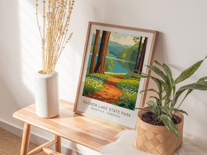 Radnor Lake State Park Matte Border Poster | Nashville, Tennessee Destination Print — styled in a modern interior