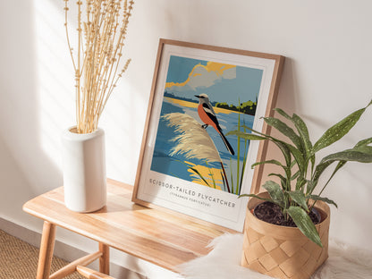 Scissor-tailed Flycatcher Poster | Graceful Prairie Bird Portrait Wall Art — styled in a modern interior