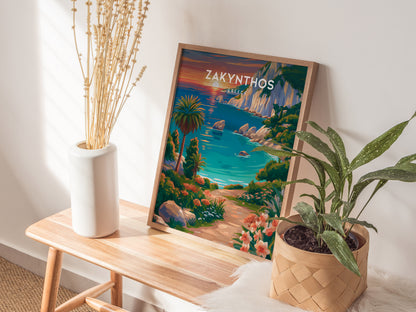 Zakynthos, Greece Poster | Turquoise Shipwreck Cove Destination Print Wall Art — styled in a modern interior